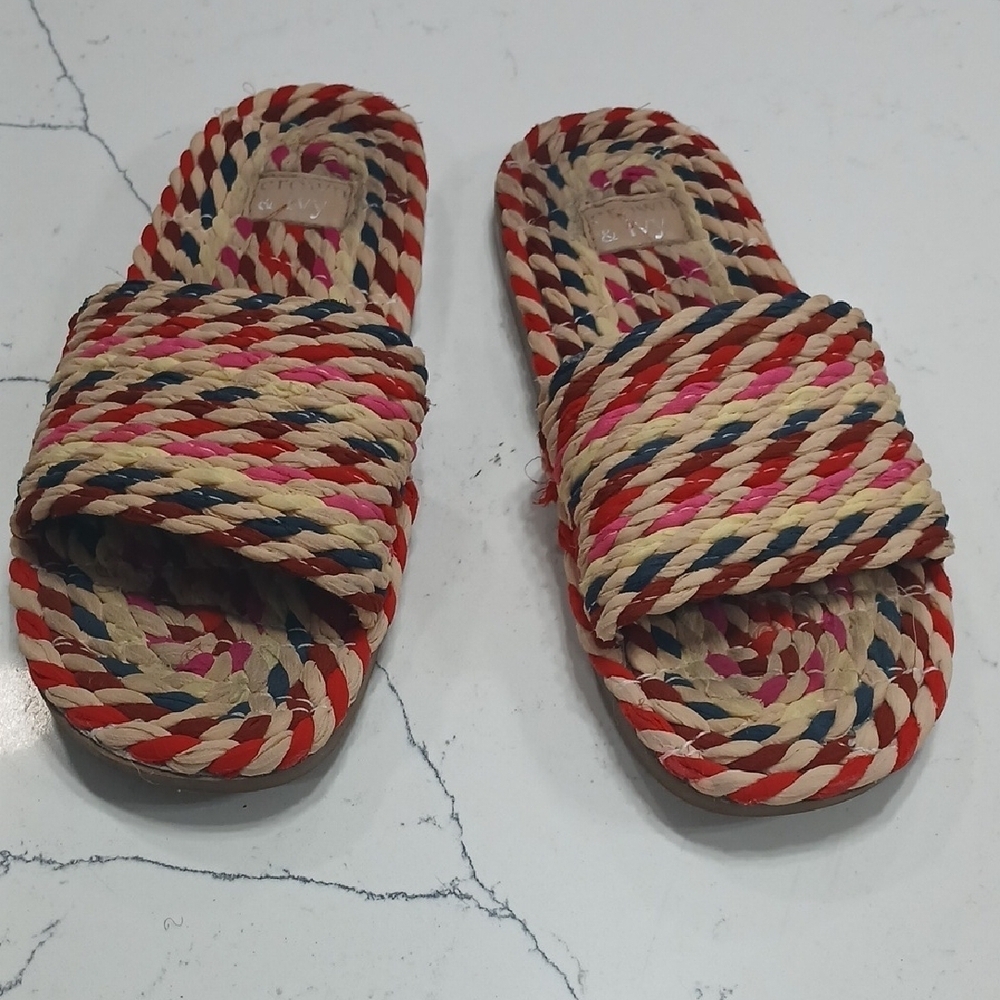 Colorful Women's Sandals, By Crown & Ivy, Made Out Of Colorful Fabrics, Sz 6.5